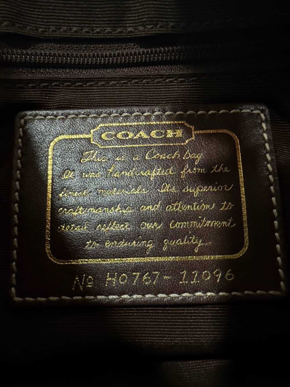 Coach Brown Leather Tag with Brass Logo Charm - Picture 5 of 6
